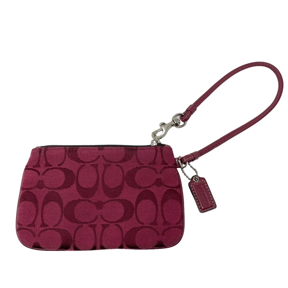 Coach Bag Womens Small Wristlet Red Burgundy Wine Signature Wallet Change Purse - Picture 1 of 7